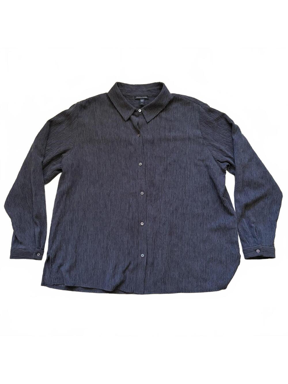 Eileen Fisher Woven Plissé Classic Collar Shirt Women’s Size Large F4RBC-T5775